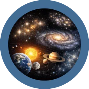 Composizione circolare: dalla Terra e pianeti alle galassie, per raccontare le dimensioni dell’Universo