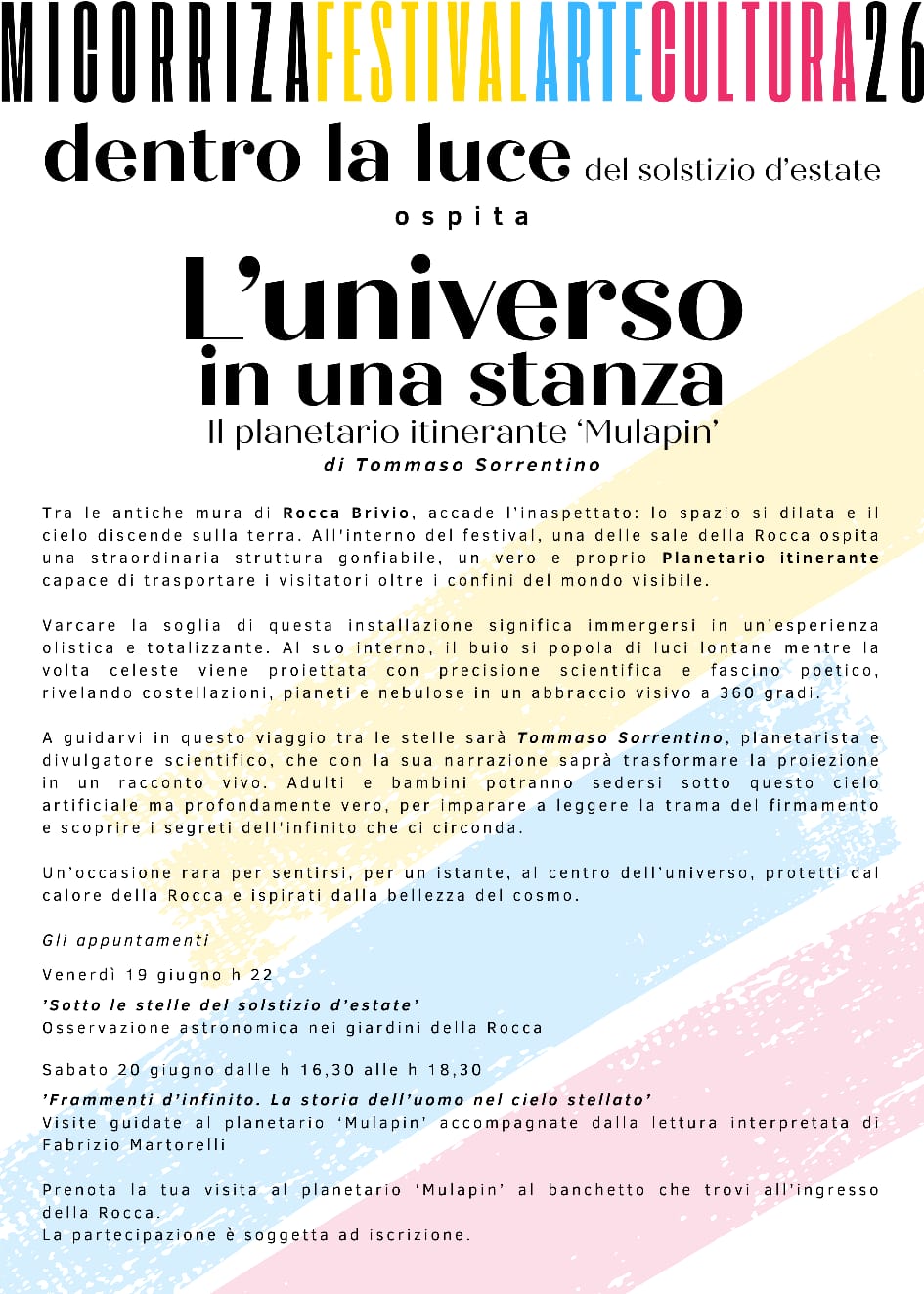 Locandina L'universo in una stanza, il planetario itinerante Mulapin di Tommaso Sorrentino al Micorriza Festival 2026