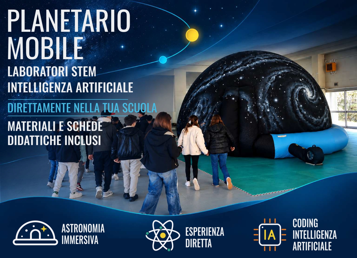 Studenti davanti al planetario mobile di Linee di Saturno